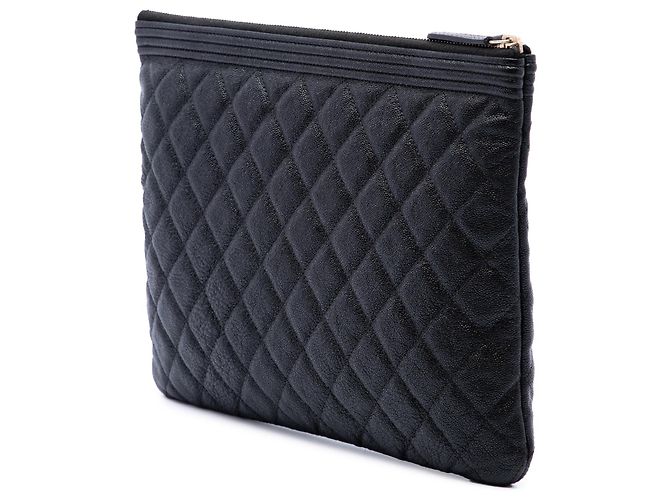 Chanel Black Medium Quilted Caviar Boy O Case Clutch - vista 2