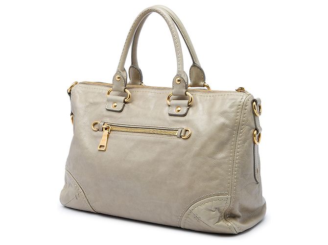 Borsa Prada Beige Vitello Shine Bauletto Zip Top Satchel - vista 2