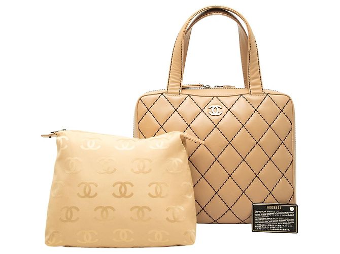 Chanel Beige CC Handtasche aus Lammleder Wild Stitch - Ansicht 7
