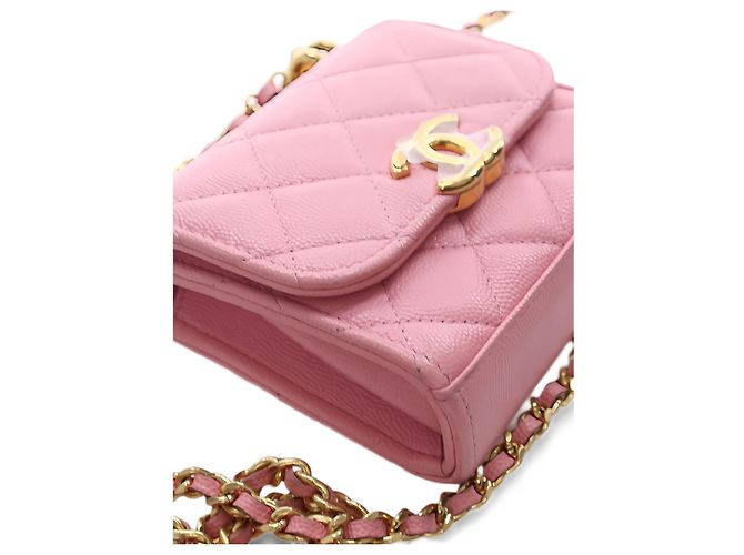 Chanel Mini CC Quilted Caviar Top Handle Clutch con Catena Rosa - vista 10