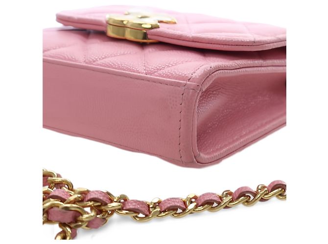 Chanel Mini CC Quilted Caviar Top Handle Clutch con Catena Rosa - vista 12