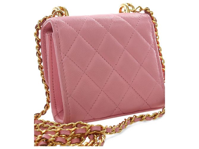 Chanel Mini CC Quilted Caviar Top Handle Clutch con Catena Rosa - vista 13