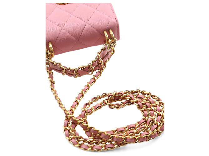 Chanel Mini CC Quilted Caviar Top Handle Clutch con Catena Rosa - vista 15
