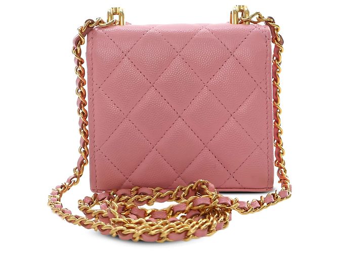 Chanel Mini CC Quilted Caviar Top Handle Clutch con Catena Rosa - vista 2