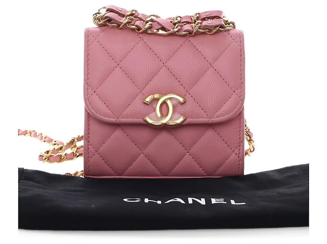 Chanel Mini CC Quilted Caviar Top Handle Clutch con Catena Rosa - vista 3
