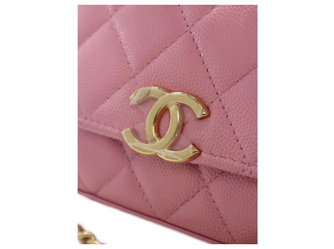 Chanel Mini CC Quilted Caviar Top Handle Clutch con Catena Rosa - vista 4