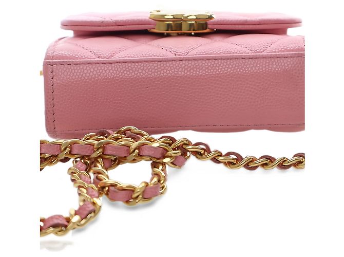 Chanel Mini CC Quilted Caviar Top Handle Clutch con Catena Rosa - vista 6