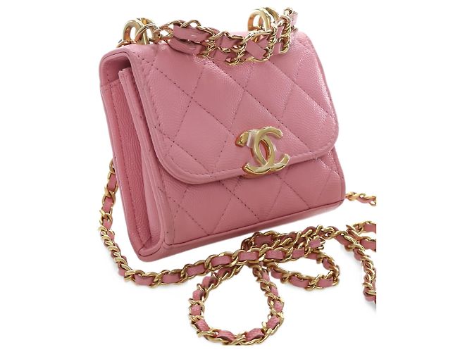 Chanel Mini CC Quilted Caviar Top Handle Clutch con Catena Rosa - vista 7