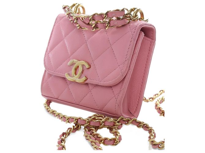 Chanel Mini CC Quilted Caviar Top Handle Clutch con Catena Rosa - vista 8