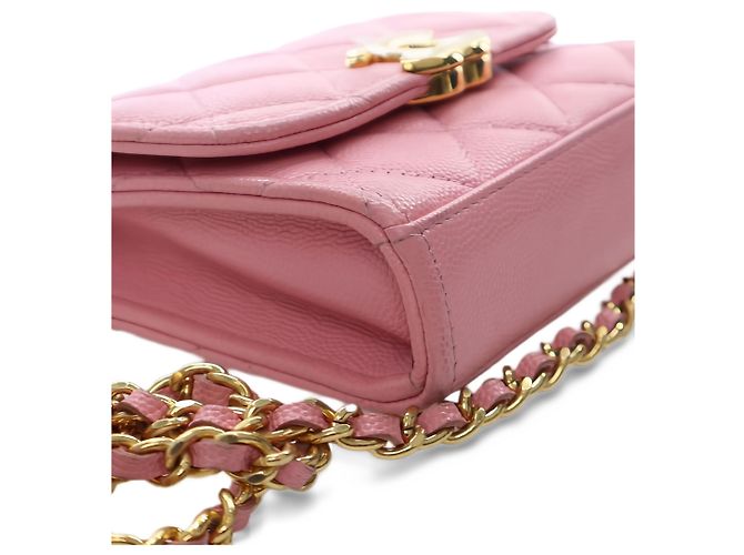 Chanel Mini CC Quilted Caviar Top Handle Clutch con Catena Rosa - vista 9