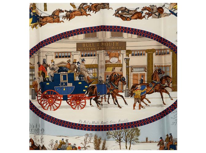 Lenço de seda Hermès Blue L Hiver En Poste 90 - vista 2
