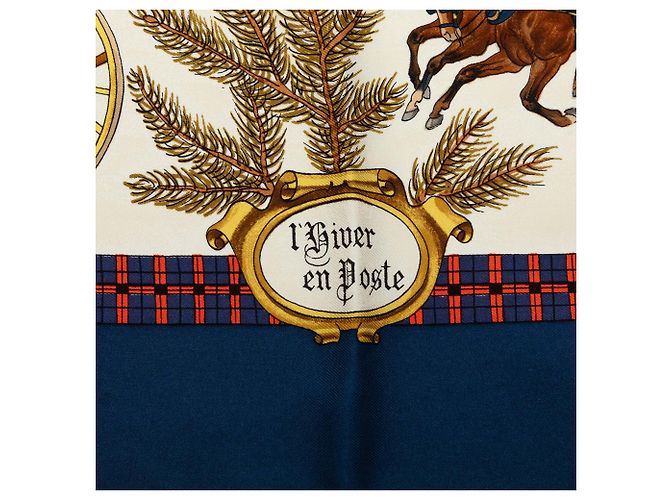 Lenço de seda Hermès Blue L Hiver En Poste 90 - vista 4