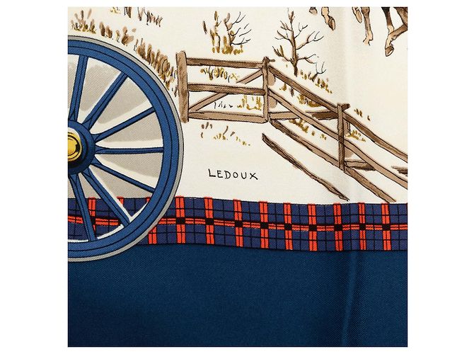 Lenço de seda Hermès Blue L Hiver En Poste 90 - vista 5
