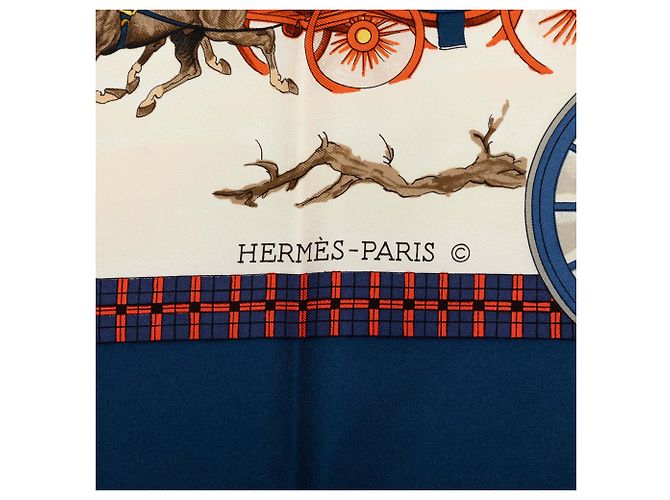 Lenço de seda Hermès Blue L Hiver En Poste 90 - vista 6