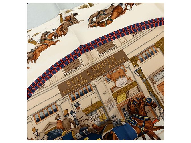 Lenço de seda Hermès Blue L Hiver En Poste 90 - vista 7