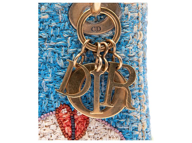Dior Blue Limited Edition Brian Calvin Lady Art Mini Beaded Raffia Lady Dior - vista 5