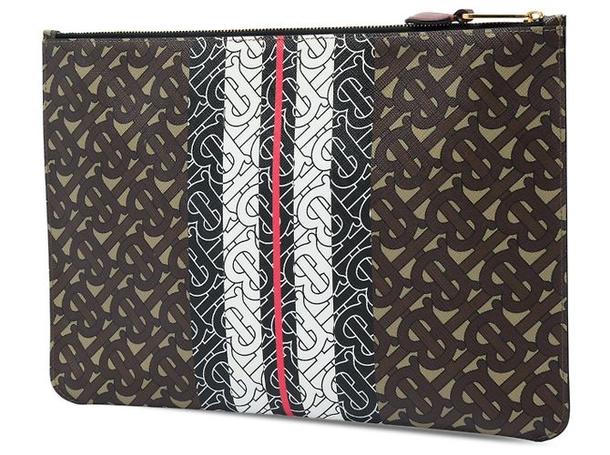 Clutch Burberry Brown TB Monogram E Canvas Stripe - vista 2