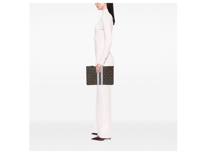Clutch Burberry Brown TB Monogram E Canvas Stripe - vista 6