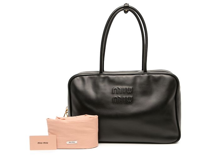 Borsa a mano Miu Miu Softy Beau in vitello morbido nero Large - vista 6