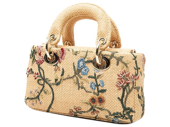 Dior Beige Micro Floral Embroidered Raffia Lady D Joy - vue 2