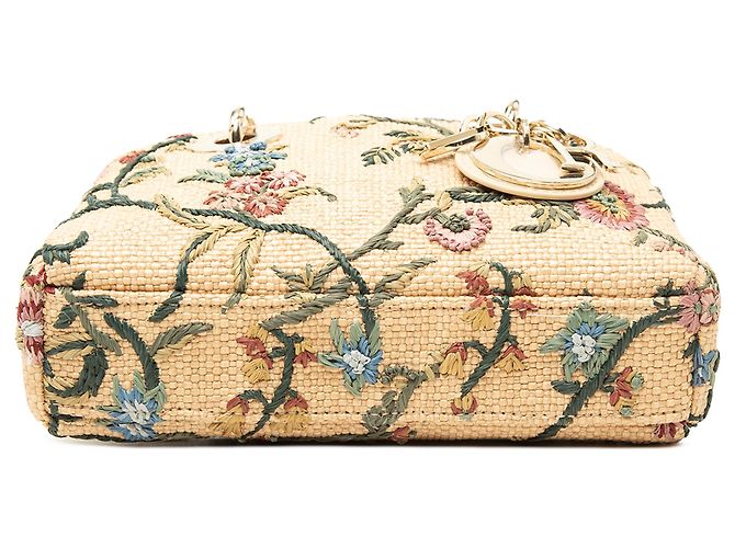 Dior Beige Micro Floral Embroidered Raffia Lady D Joy - vue 3