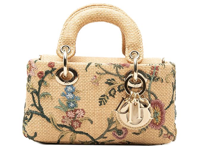 Dior Beige Micro Floral Embroidered Raffia Lady D Joy - vue 7