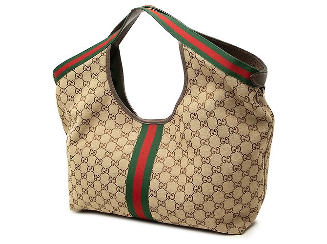 Borsa Tote Gucci Beige Large GG Canvas Web Giglio - vista 2