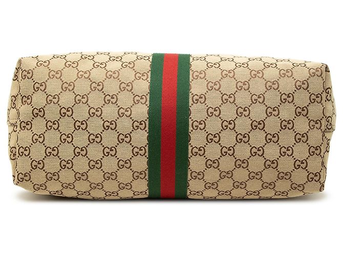 Borsa Tote Gucci Beige Large GG Canvas Web Giglio - vista 3