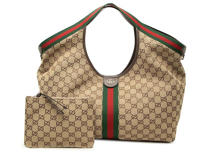 Borsa Tote Gucci Beige Large GG Canvas Web Giglio - vista 7