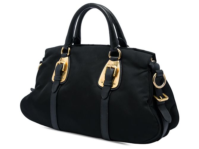Mala Satchel Prada em Tessuto com acabamentos em couro de bezerro macio preto - vista 2