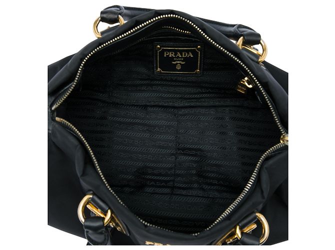 Mala Satchel Prada em Tessuto com acabamentos em couro de bezerro macio preto - vista 4