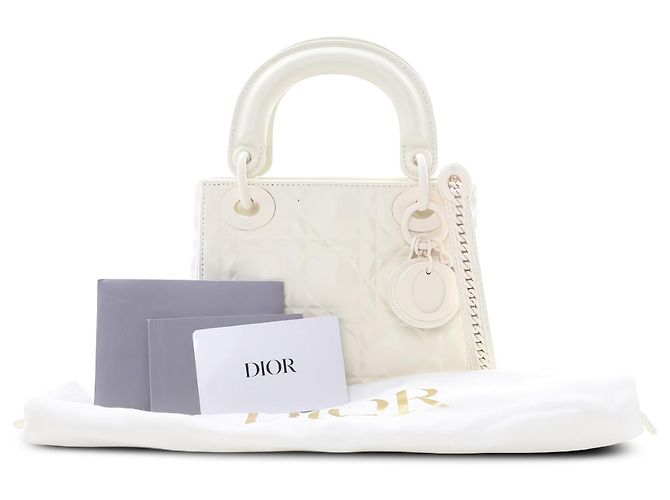 Dior White Mini Ultra Matte Calfskin Diamond Cannage Lady Dior - vista 6