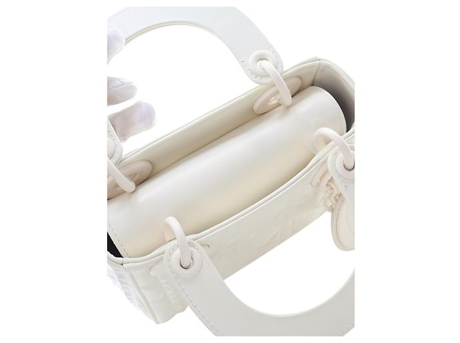 Dior White Mini Ultra Matte Calfskin Diamond Cannage Lady Dior - vista 7