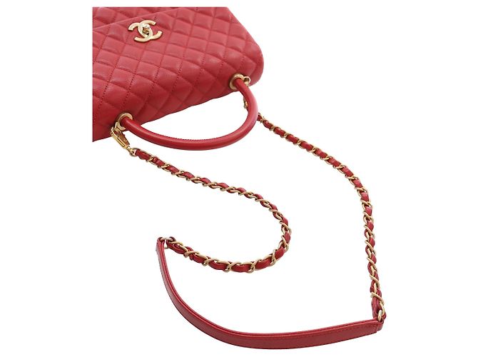 Borsa Chanel Red Small Quilted Caviar Coco Top Handle Bag - vista 11