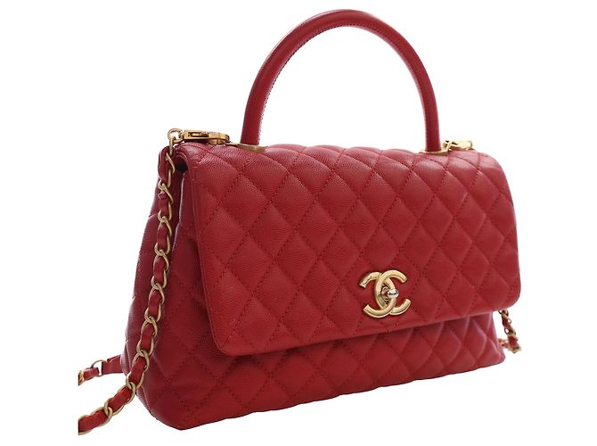 Borsa Chanel Red Small Quilted Caviar Coco Top Handle Bag - vista 12