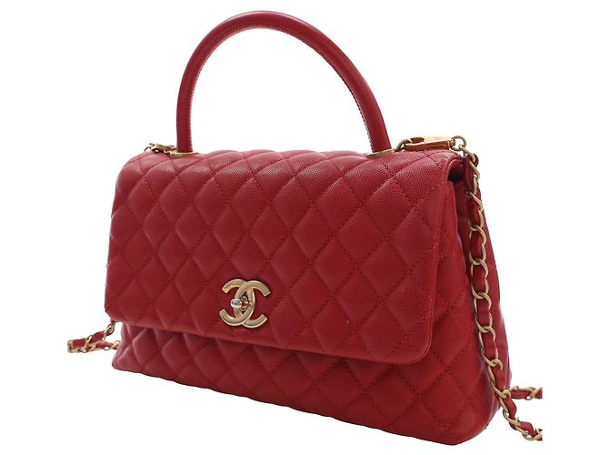 Borsa Chanel Red Small Quilted Caviar Coco Top Handle Bag - vista 13
