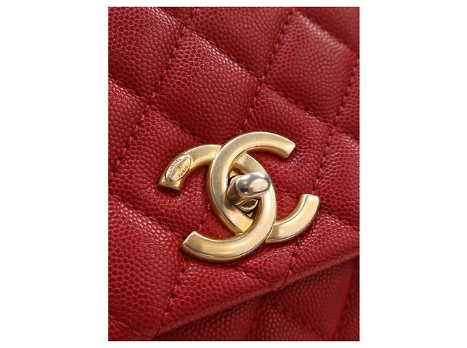 Borsa Chanel Red Small Quilted Caviar Coco Top Handle Bag - vista 4
