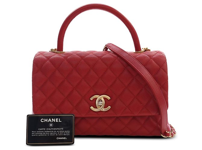 Borsa Chanel Red Small Quilted Caviar Coco Top Handle Bag - vista 5