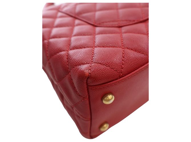 Borsa Chanel Red Small Quilted Caviar Coco Top Handle Bag - vista 7