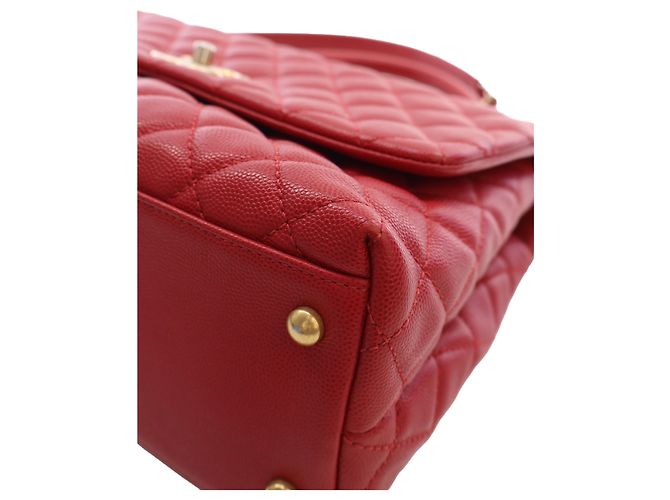 Borsa Chanel Red Small Quilted Caviar Coco Top Handle Bag - vista 8