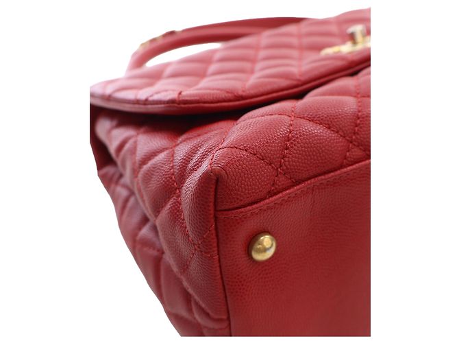 Borsa Chanel Red Small Quilted Caviar Coco Top Handle Bag - vista 9