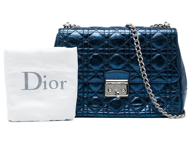 Dior Blue Large Metallic Aged Calfskin Cannage Miss Dior Flap - vista 6