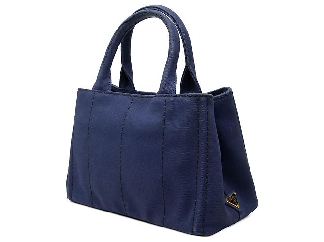 Prada Borsa Tote Small Canvas Canapa Logo Blu - vista 2