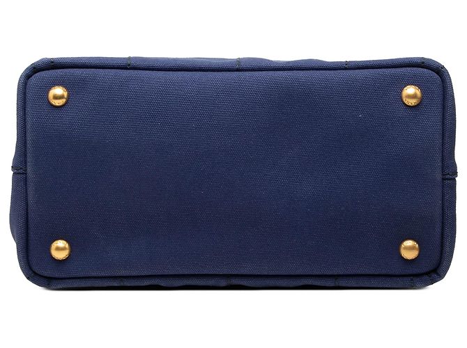 Prada Borsa Tote Small Canvas Canapa Logo Blu - vista 3