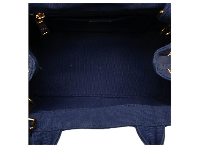 Prada Borsa Tote Small Canvas Canapa Logo Blu - vista 4