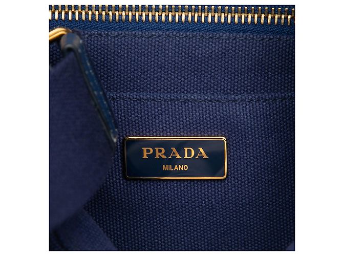 Prada Borsa Tote Small Canvas Canapa Logo Blu - vista 5