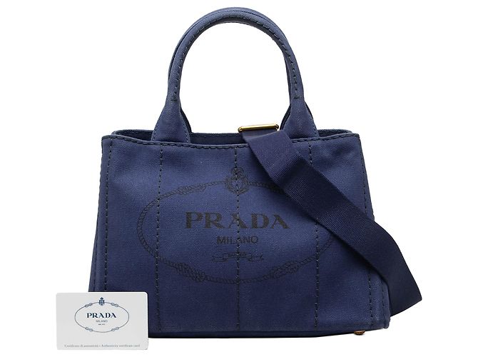 Prada Borsa Tote Small Canvas Canapa Logo Blu - vista 7