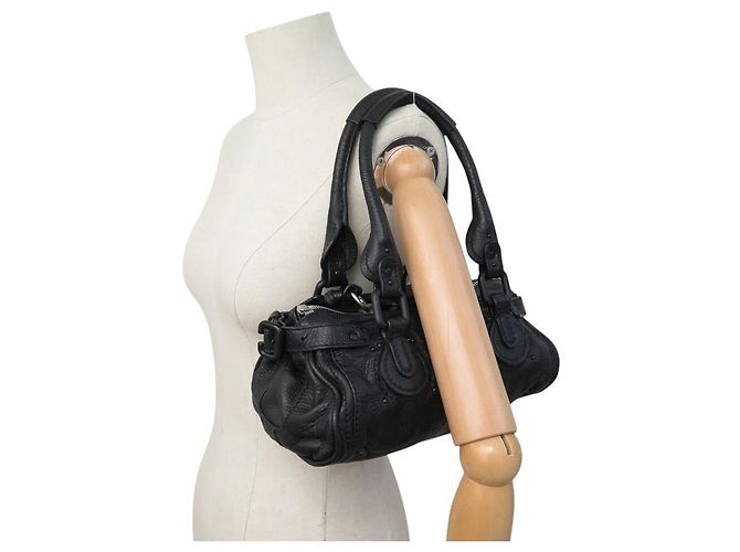 Chloé BORSA A MANO CHLOE PADDINGTON MINI ALL BLACK IN PELLE GRANA NOIRE - vista 7