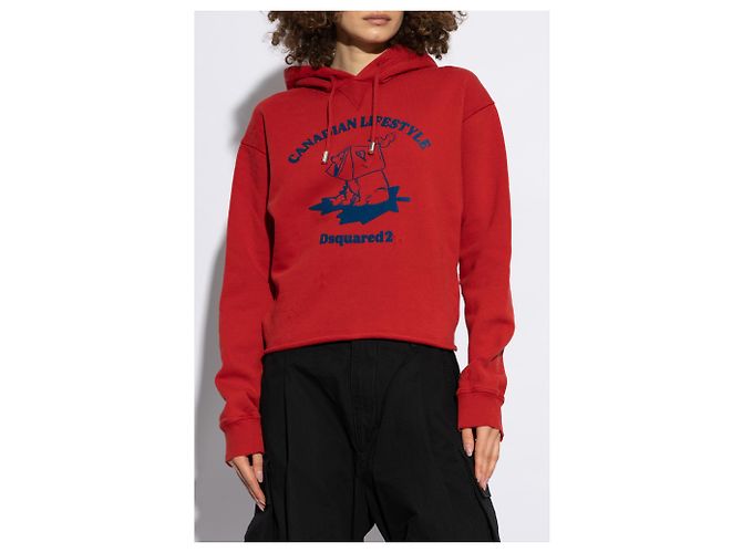 Felpa con cappuccio Dsquared2 rossa in cotone - vista 3
