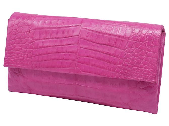 Autre Marque Borsa a pochette con patta Nancy Gonzalez in pelle di coccodrillo rosa - vista 2